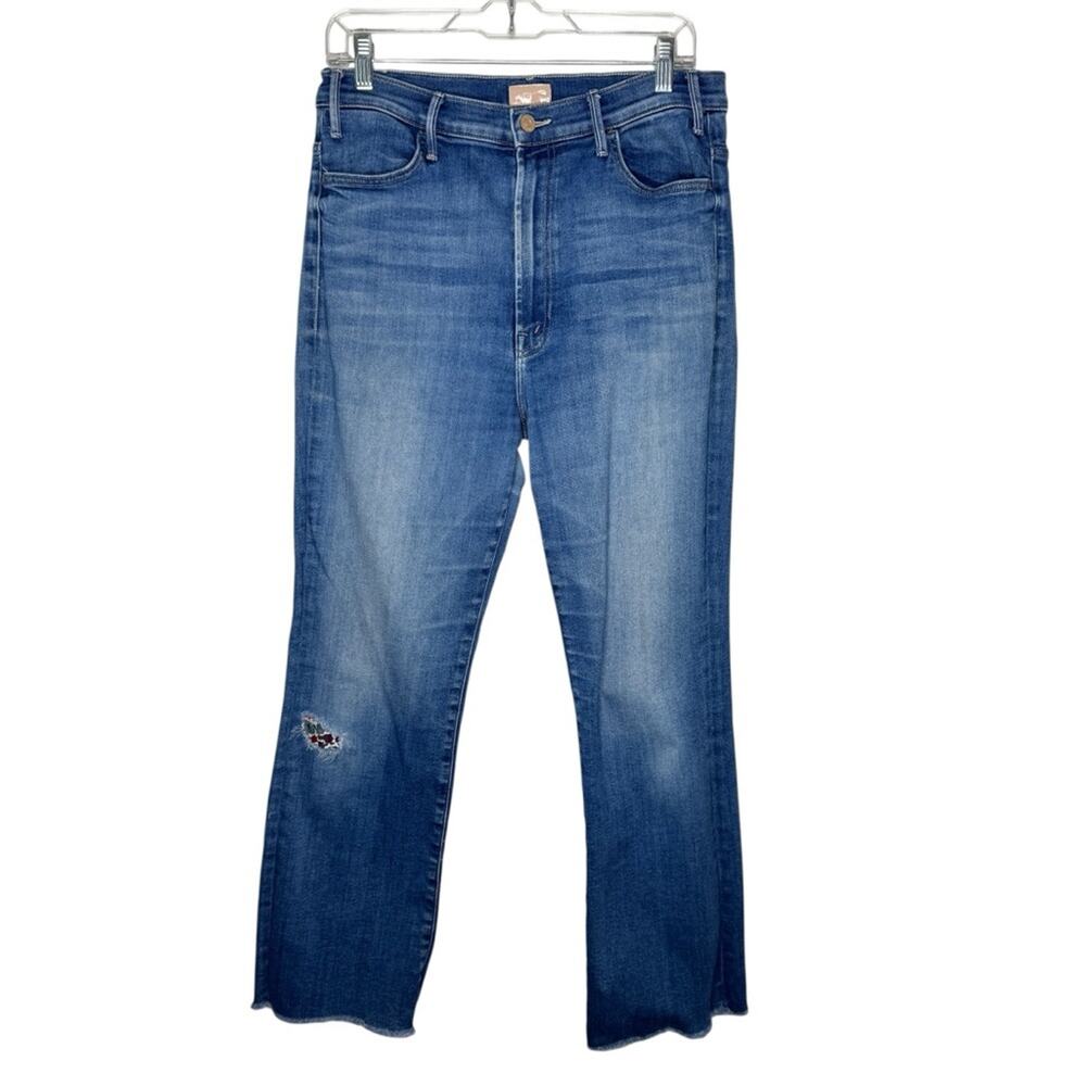 MOTHER / medium wash the hustler ankle fray jeans / 32